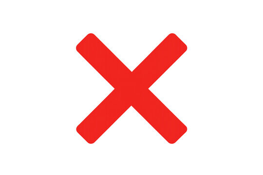 Red x mark icon indicating negative results, incorrect answers, an error, or a denied action on transparent background