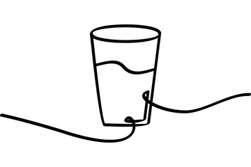 Illustration of a water glass with a continuous line design. An interesting abstract line design.