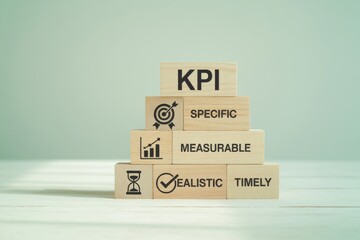 KPI Blocks Stacked in Pyramid with Icons and Text