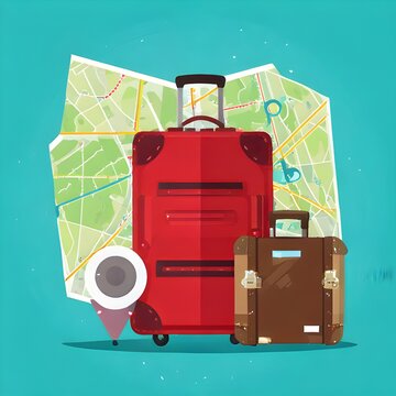 Travel Essentials - Suitcase, Map, and Luggage Tag for Adventure.