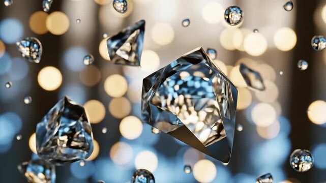 A captivating artistic rendering, featuring shimmering, geometric crystals and orbs, on a blurred bokeh background