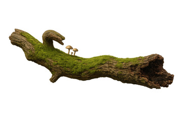 Fototapeta premium Mossy hollow log with small mushrooms growing on bark, natural forest element with transparent background