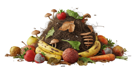 A Compost Pile With Fruits Vegetables And Mushrooms On A Transparent Background