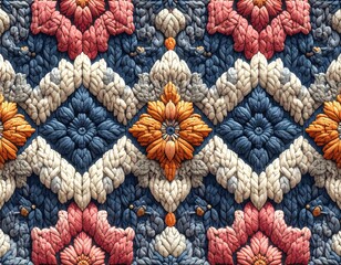 Close-up seamless textured pattern with floral and geometric designs