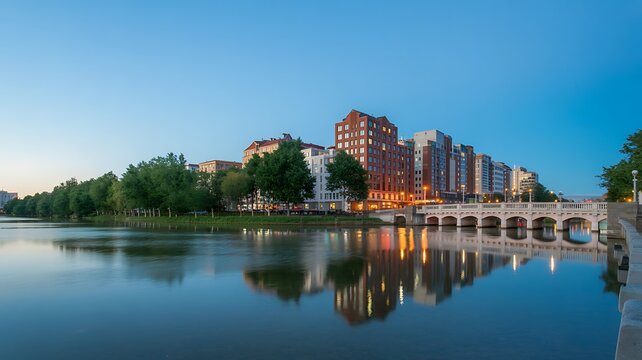 Explore madison wisconsin cityscape at dusk with reflection on lake monona travel photo