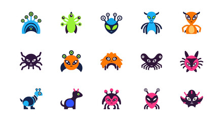 Collection of Fun and Unique Alien Character Icons for Design Projects