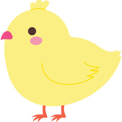 Adorable Yellow Cartoon Chick with Pink Cheeks and Beak Against a Transparent Background Minimalist Simple Illustration