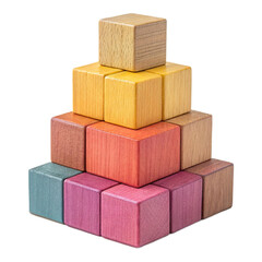 Obraz premium Colorful wooden blocks stacked in a pyramid, symbolizing growth, learning, creativity, and building success in a modern, educational context.