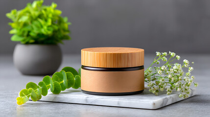 Organic body butter jar bamboo lid amber glass minimalist skincare natural herbal eco friendly matte label spa