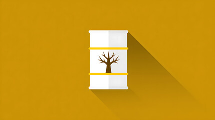 Oil barrel shadow tree silhouette environment pollution ecology icon minimal flat yellow white container industrial hazard warning fossil energy climate drought concept abstract design