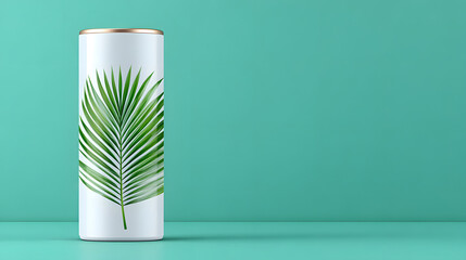 Tumbler stainless reusable eco green leaf palm tropical insulated travel. Reusable stainless tumbler with green palm leaf design mint background, tall slim insulated travel cup, modern minimal eco