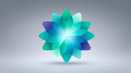 Abstract flower geometric petal gradient blue teal cyan minimal symmetric smooth modern glossy 3d polygon radial symbol icon emblem clean soft cool digital graphic art design shape bloom