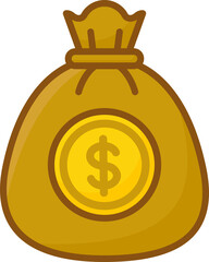 US Dollar Currency Cash Bag Icon, Cartoon Filled Money Finance Design