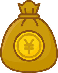 Japanese Yen Currency Cash Bag Icon, Cartoon Filled Money Finance Design