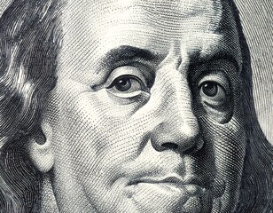 Close-up of a portrait, black and white, of a stern-looking man