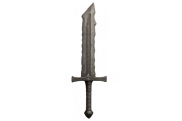 Fantasy medieval sword with aged steel blade and hilt, ready for combat or adventure on transparent background