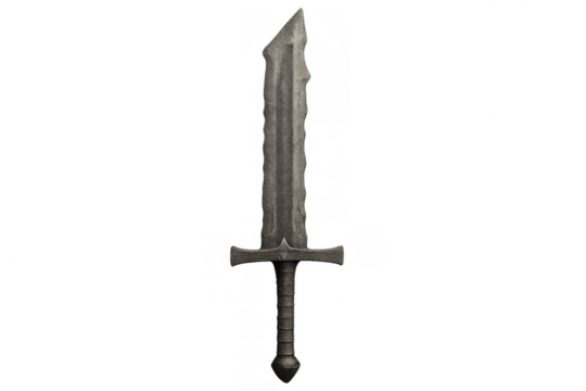 Fantasy medieval sword with aged steel blade and hilt, ready for combat or adventure on transparent background
