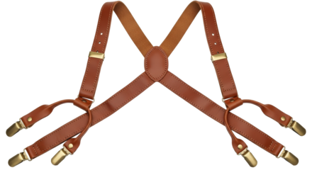 Brown Leather Suspenders With Gold Clasps On Transparent Background