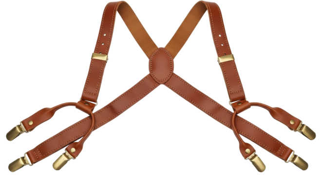 Brown Leather Suspenders With Gold Clasps On Transparent Background