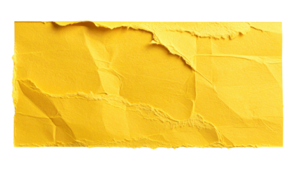Crumpled Yellow Paper Banner Strip with Ripped Edges and Grunge Texture Isolated