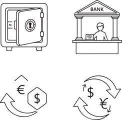 Simple Vector Line Icons for Banking, Finance, and Currency Exchange