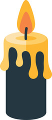 Obraz premium A cartoon illustration of a lit candle with yellow melted wax dripping down its dark body.
