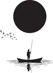 Man on Boat Silhouette with Big Sun and Water Reflection
Minimalist Boat and Sunset Silhouette Vector Design
Fisherman in Boat Under the Sun Silhouette Art