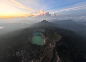 Drone View of Kelimutu Volcano with Stunning Crater Lakes, Flores Island