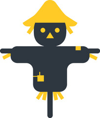 Obraz premium A stylized, flat design illustration of a scarecrow with a yellow hat and dark blue body.