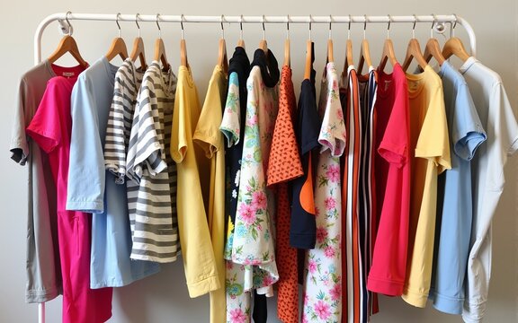 Explore second-hand sustainable fashion at a unique shop showcasing vibrant summer clothing styles. High quality