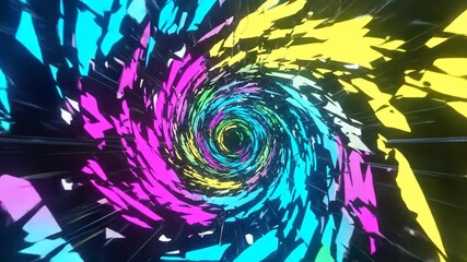 A kaleidoscopic vortex spirals into the deep unknown, an abstract tunnel of color - Powered by Adobe