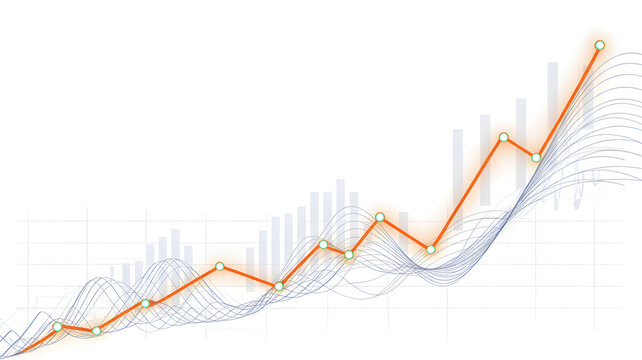 Abstract financial graph showing upward trend with bars and line chart, representing growth and success