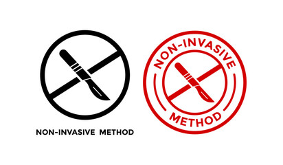 Circular non-invasive treatment seal. Warning badge with a crossed-out scalpel, denoting a safe, non-surgical method. Great for health, therapy, and wellness branding