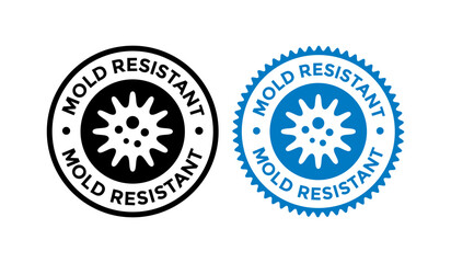 Circular mold resistant label vector. Blue and black stamp for building materials, paints, and products requiring germ and microbial protection. Quality guarantee symbol