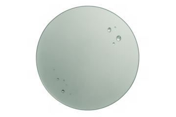 Clear gel circle with water drops, symbolizing purity, hydration, and cosmetic skincare on transparent background