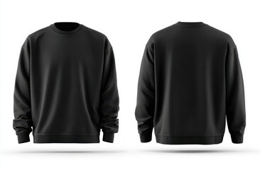 black sweatshirt front and back template isolated on a white background, in a flat lay. mockup for design or print presentation. hyper-realistic photo with copy space on the left side.