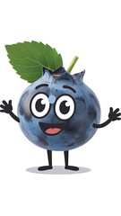Happy Blueberry Cartoon Character with Arms Legs and Smiling Face