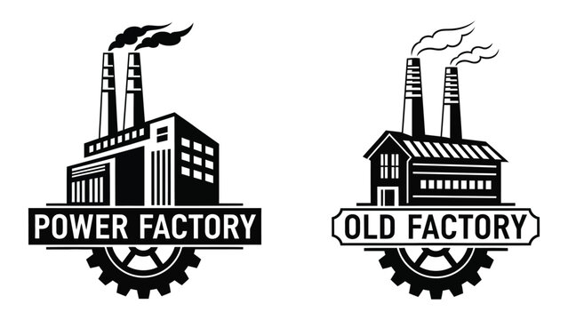 Industrial factory silhouette logos isolated on white background, Vector