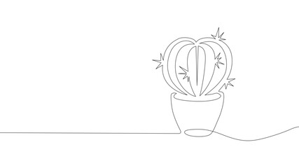 House cactus in a pot. Continuous one-line drawing. Continuous one-line drawing. House cactus in a pot. Vector illustration.