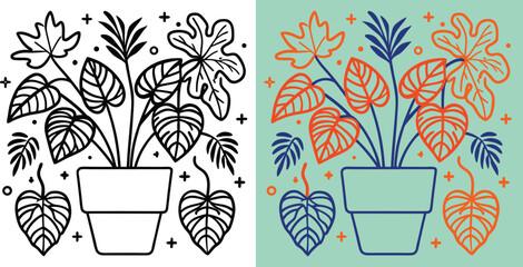 Vibrant monstera plant art in a pot, bringing modern botanical style and natural charm to any creative project. © merry