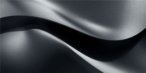 Abstract black and white flowing wave pattern texture with soft grey light and 3D curve design illustration