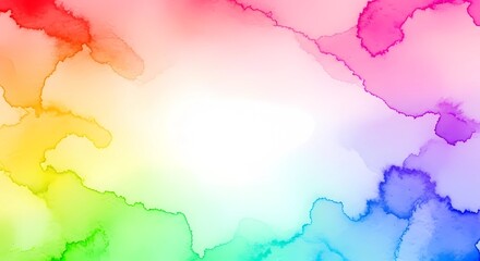 Obraz premium Soft rainbow watercolor ink background with bright center copy space