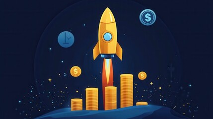 A rocket takes off from the top of the coin graph to the moon