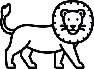 Fototapeta premium Black and white cartoon lion line drawing, simple animal vector illustration, cute jungle wildlife icon, minimal safari mascot design artwork