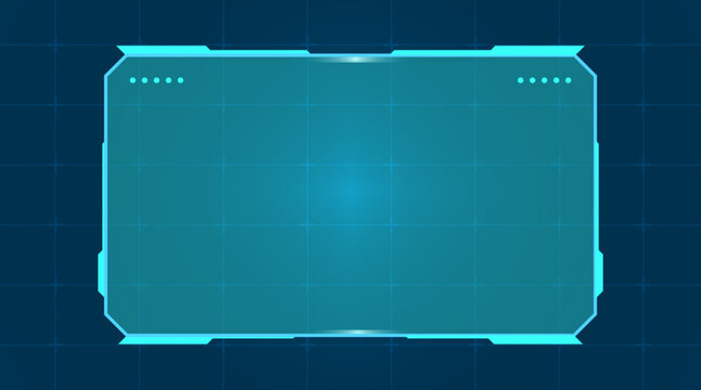 Futuristic Sci-Fi HUD Frame Interface With Blue Glow. A clean sci-fi HUD frame featuring a bright blue glow, minimal tech details, and a digital grid backdrop.
