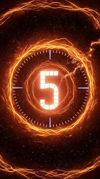 Countdown Timer Fire Energy Explosion Abstract Background Loop Cinematic