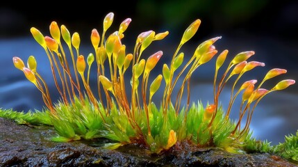 Obraz premium Vibrant Moss Spores Macro - Green Nature Growth Detail