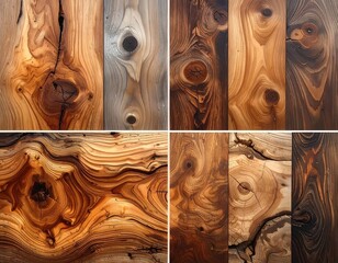 Collection of varied wooden textures, grains, and knots