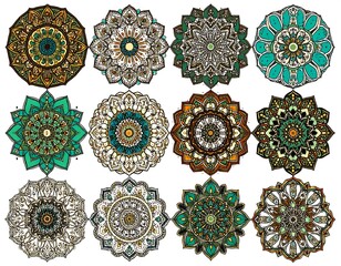 Collection of various intricate, ornate, and colorful circular designs