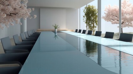 Modern Conference Room Design, Sakura Blossoms, Meeting Space